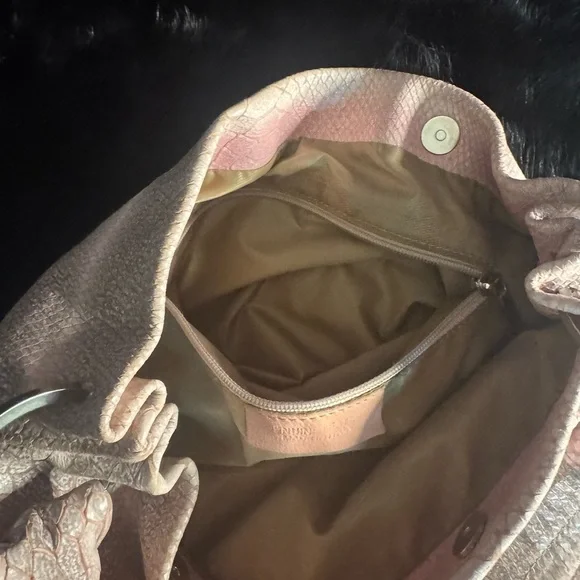 Large Real Leather Elegant Pink and Cream Womens Bag /Tote Genuine Leather Italy - Picture 6 of 9